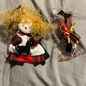 Handmade Plaid Doll and Black Dog Design hair bows